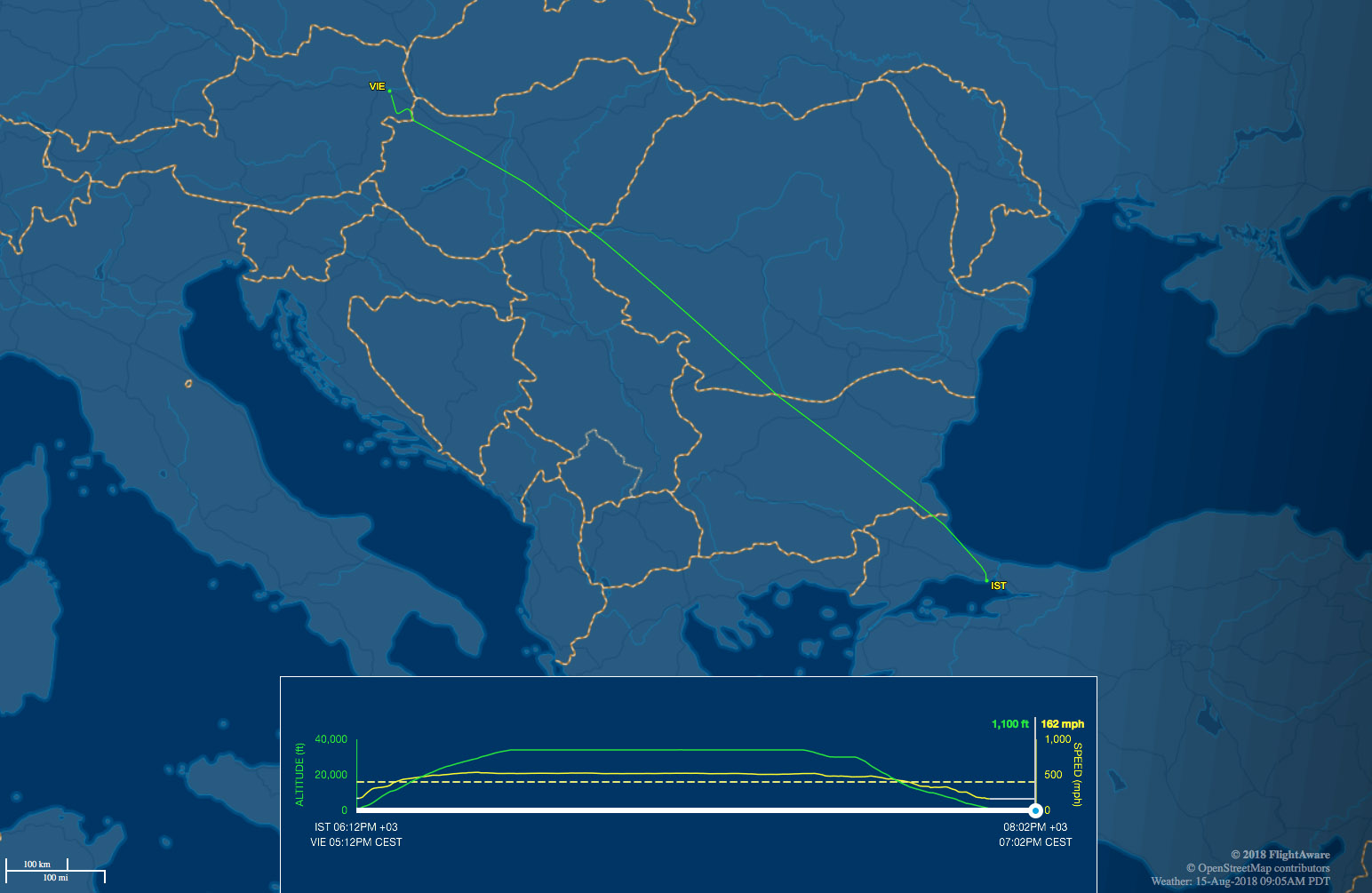 Istanbul to Vienna route map