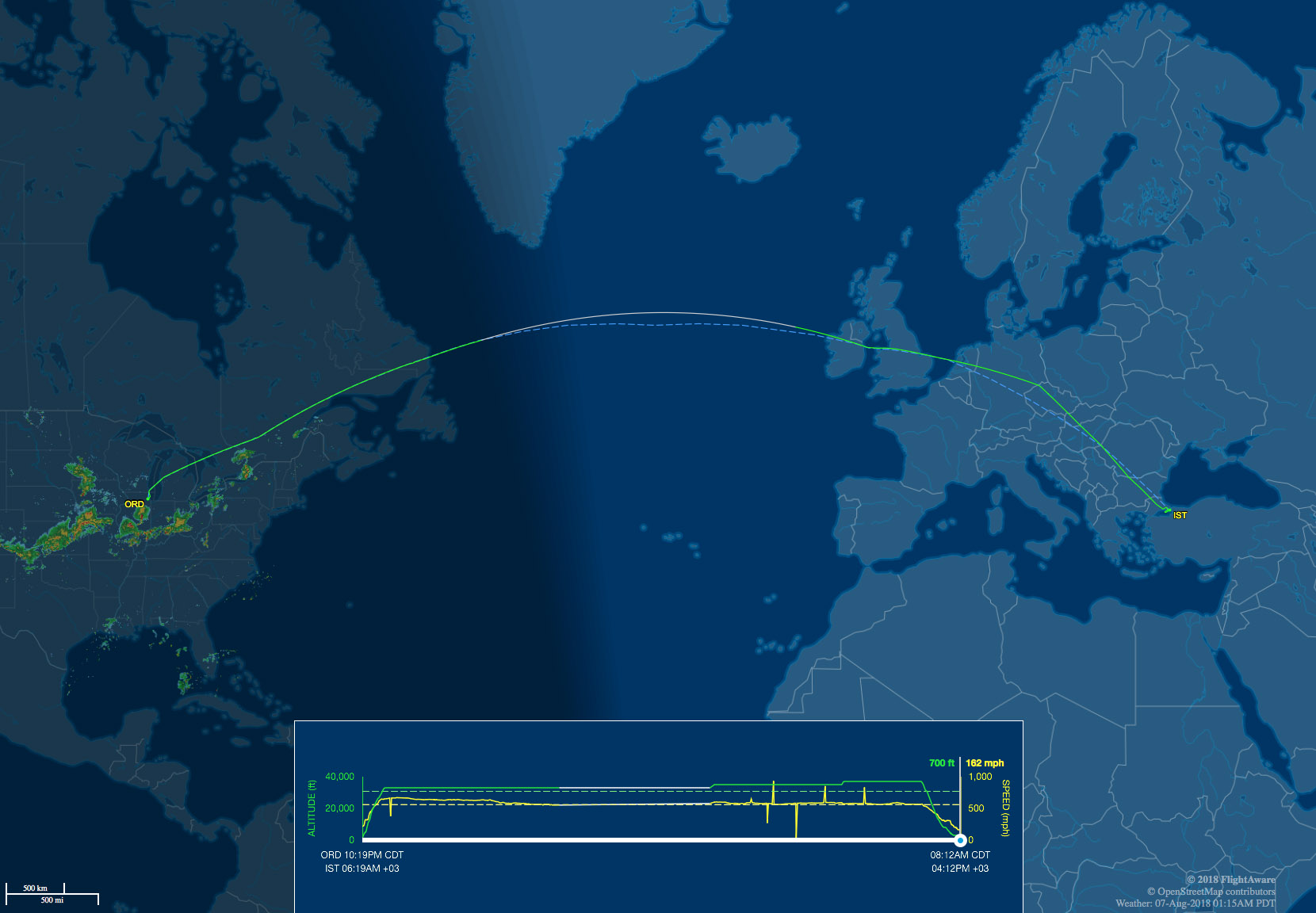 Chicago to Istanbul route map