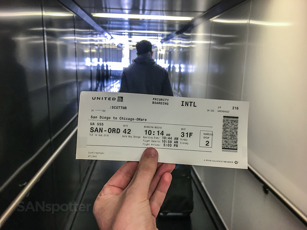 United airlines boarding pass and jet bridge