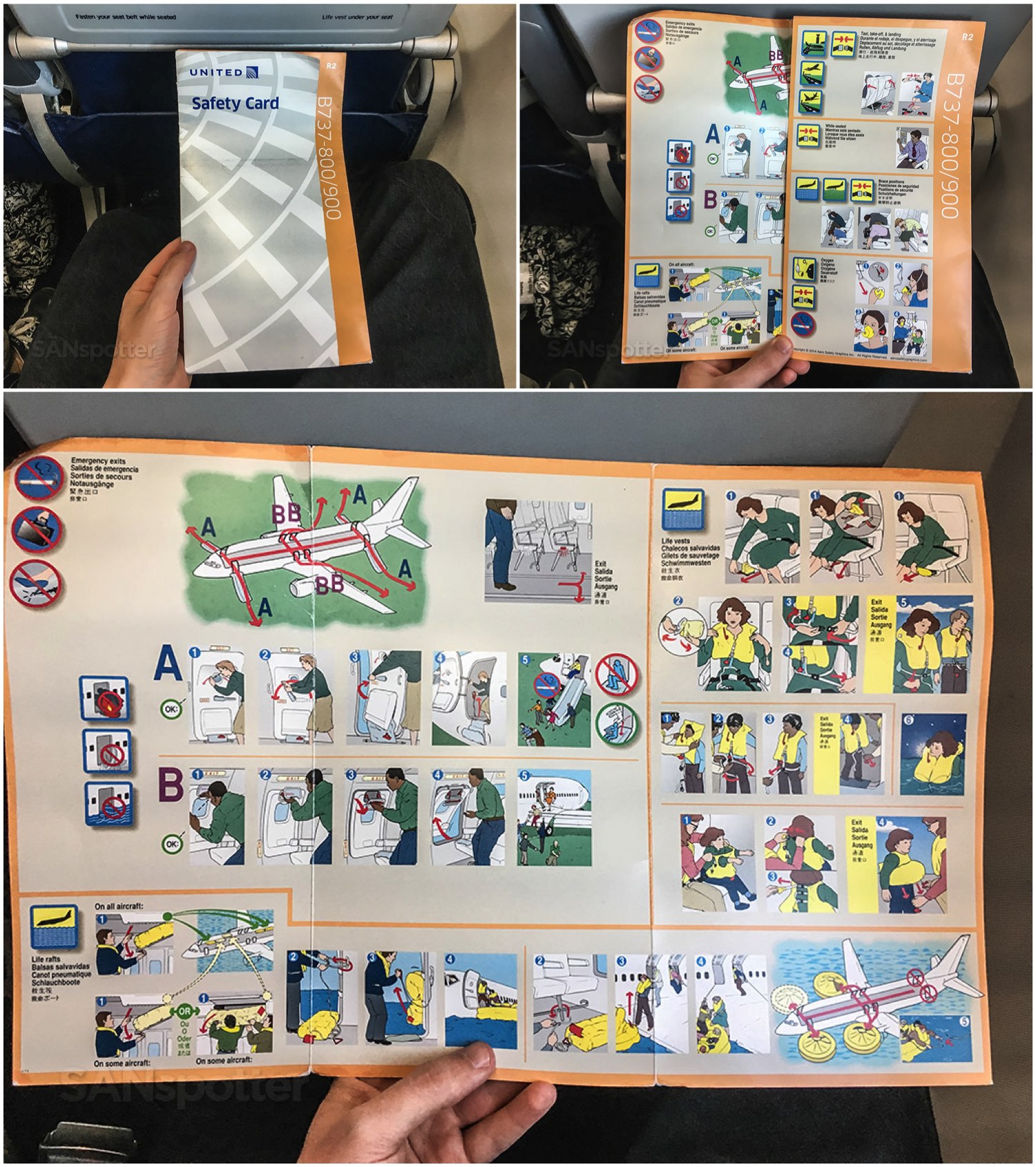 United Airlines 737–900ER safety card overview