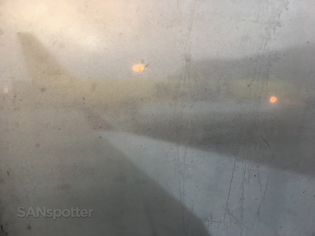 Dirty airplane window 