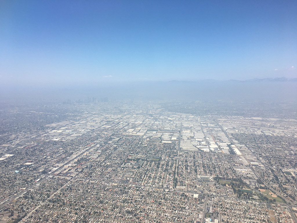 Flying over downtown Los Angeles LAX approach