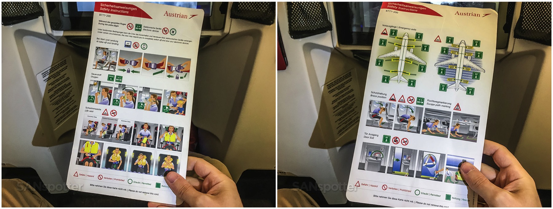 Austrian Airlines 777-200 safety card