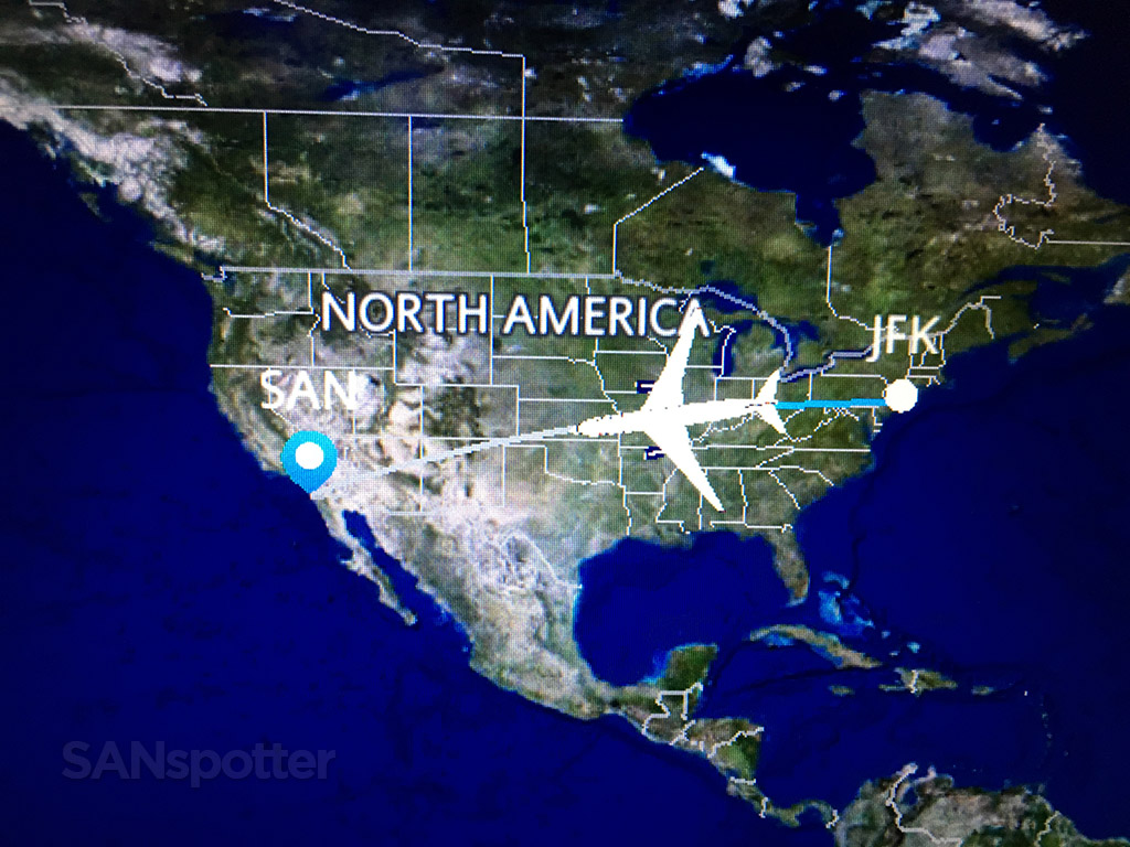 In flight map New York to San Diego
