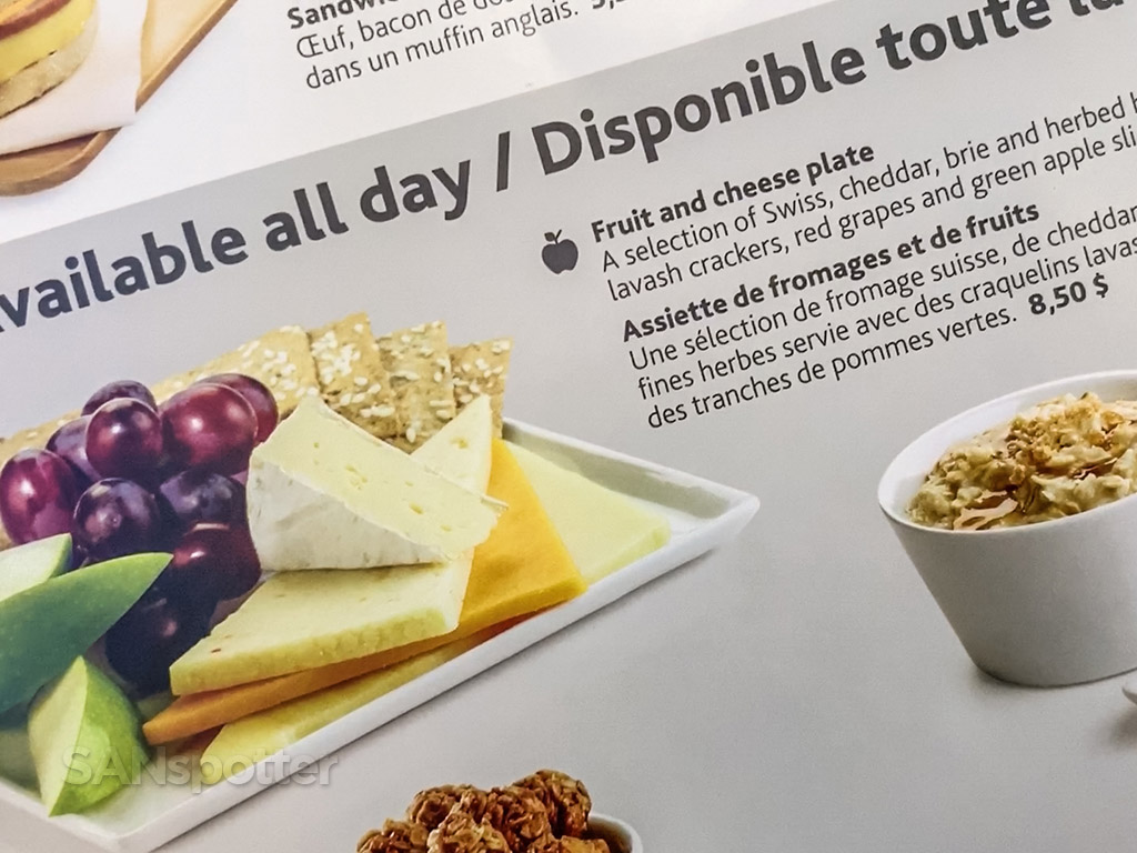 Air Canada economy class food menu