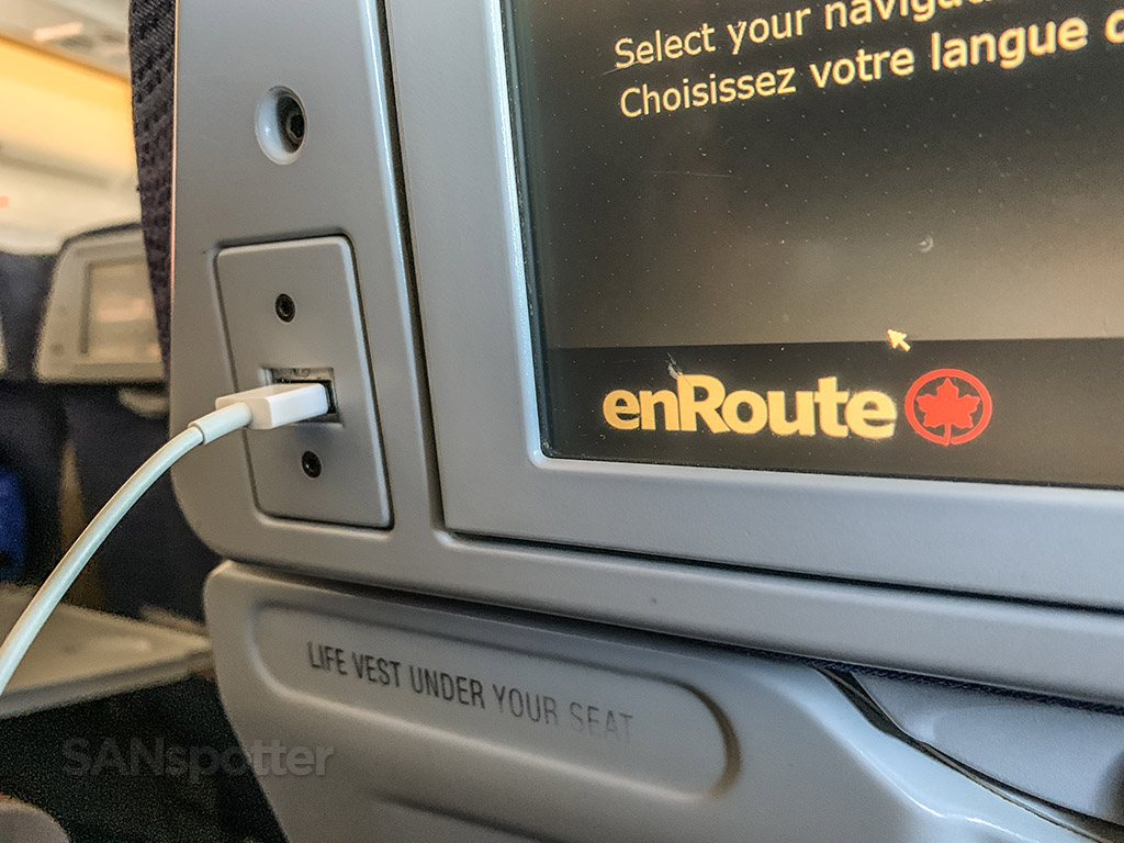 Air Canada USB outlet economy class