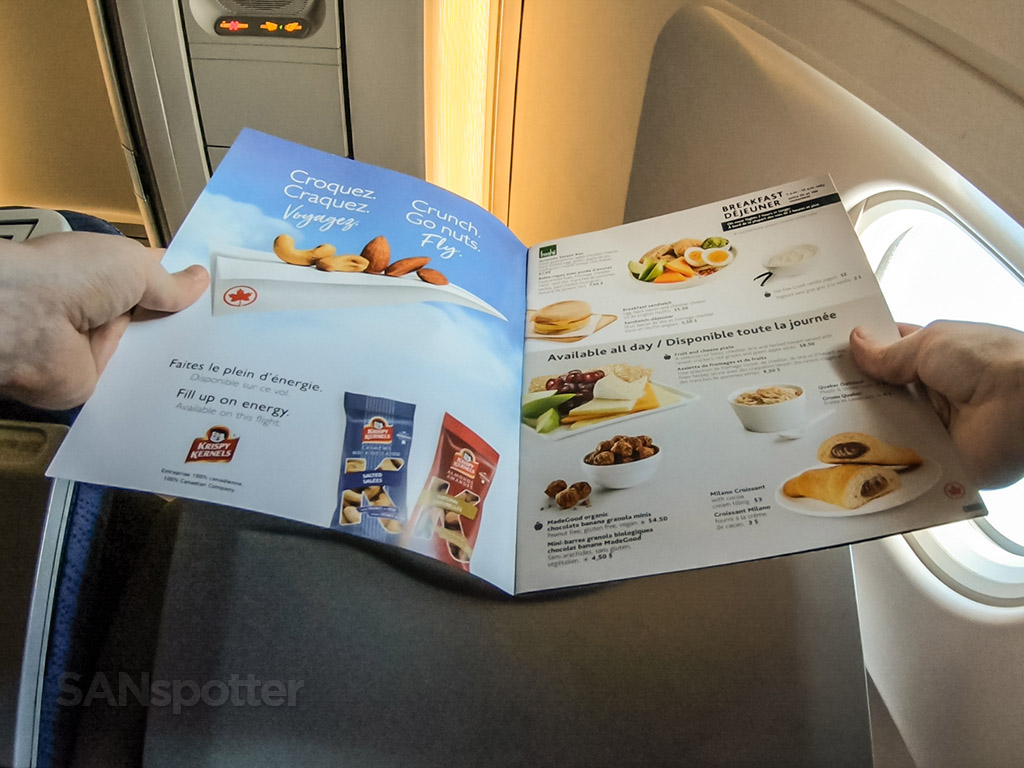 Air canada food for purchase menu
