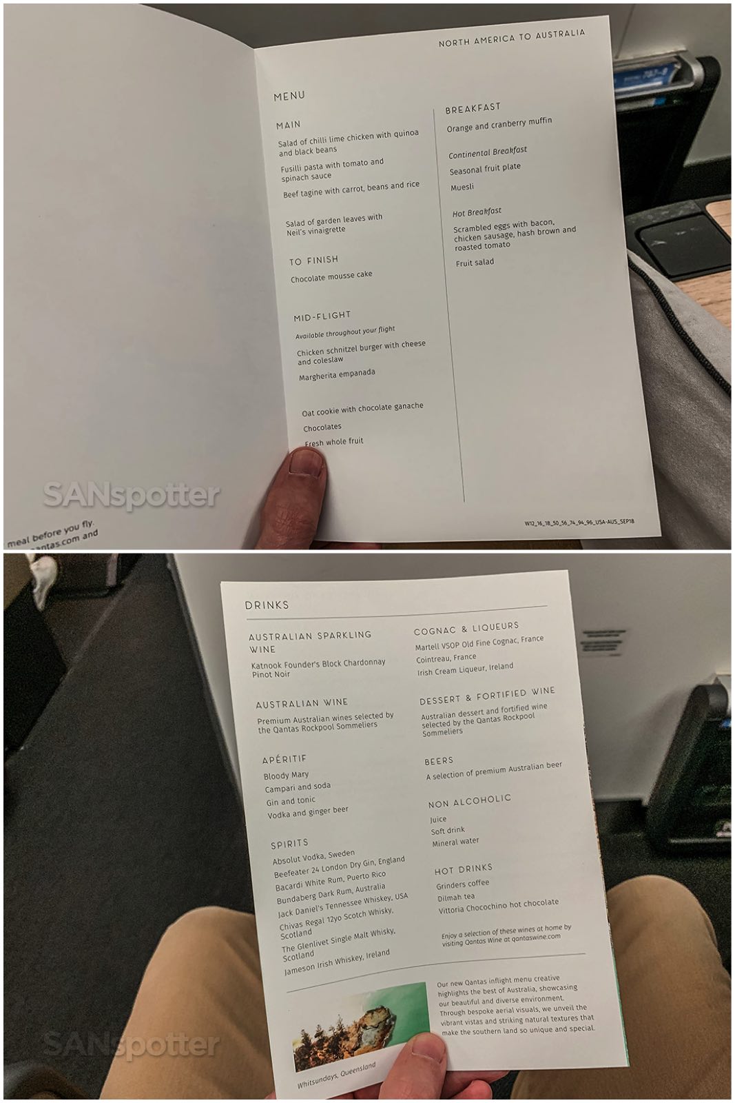 Jídelní lístek Qantas premium economy