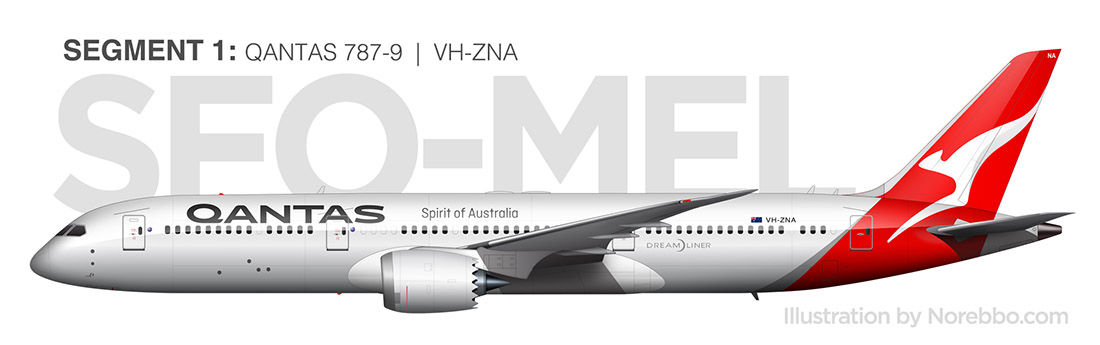 Vista lateral del 787-9 de Qantas