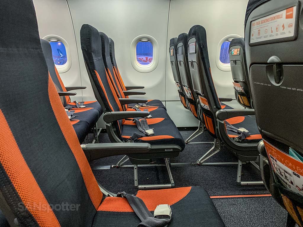 gray and orange EasyJet seats