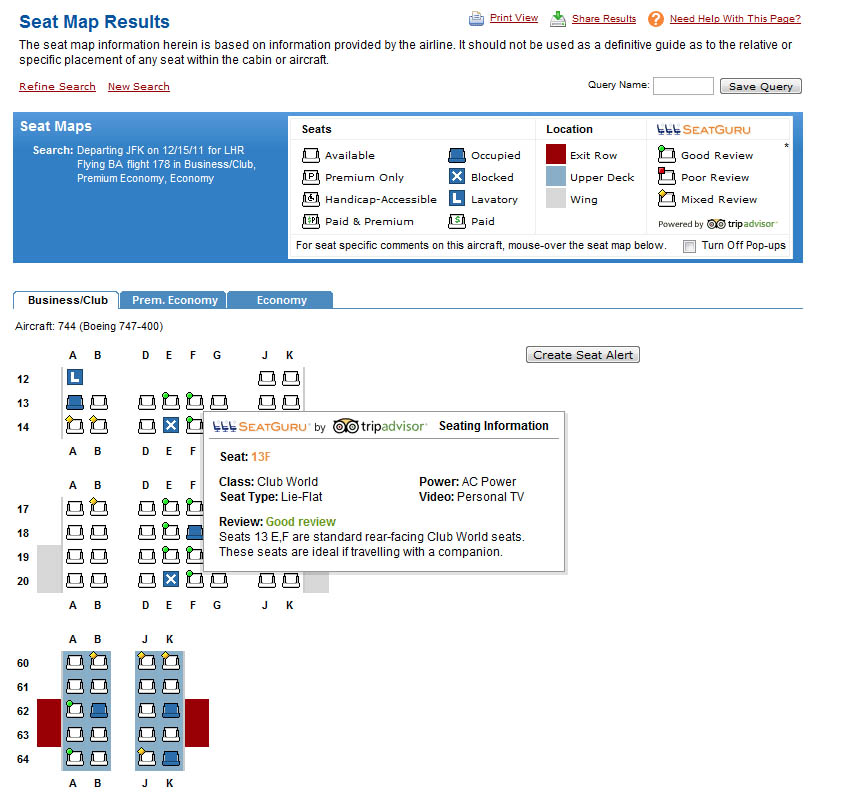 ExpertFlyer seat map tool