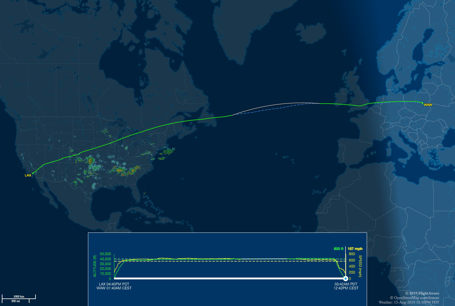LAX-WAW Flugstrecke