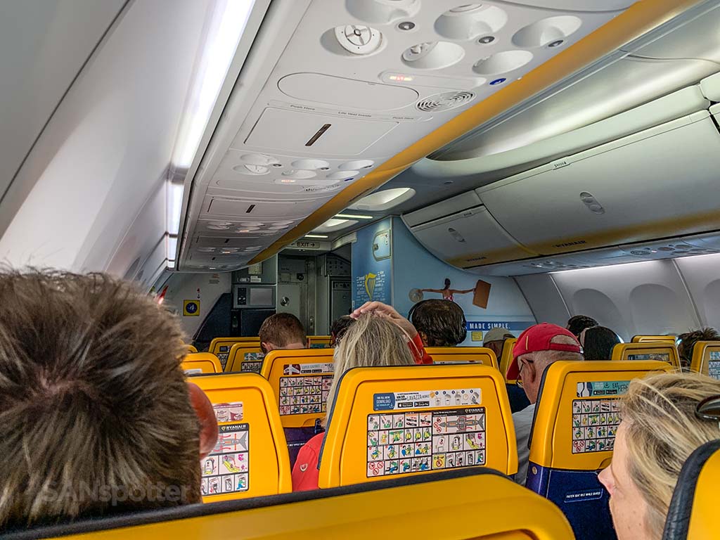 Ryanair seats with yellow headrests