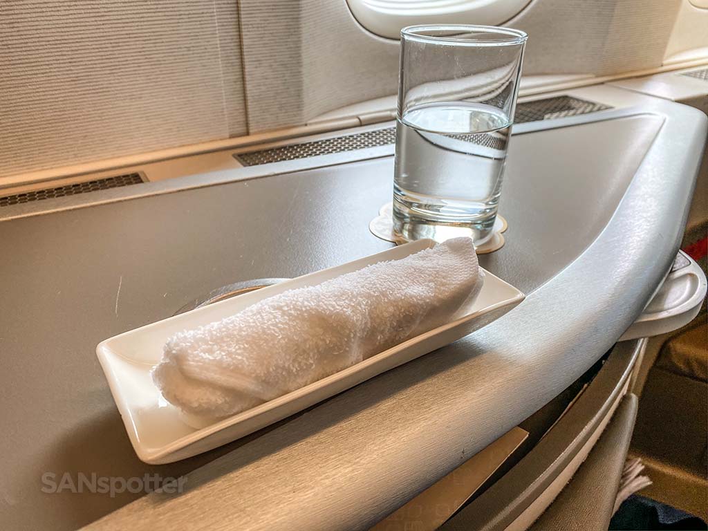 China Eastern business class hot towel and pre departure drink
