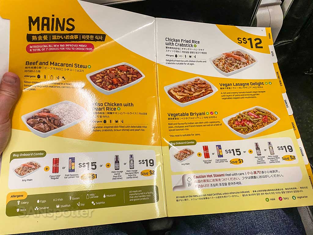 Scoot Airlines menu options