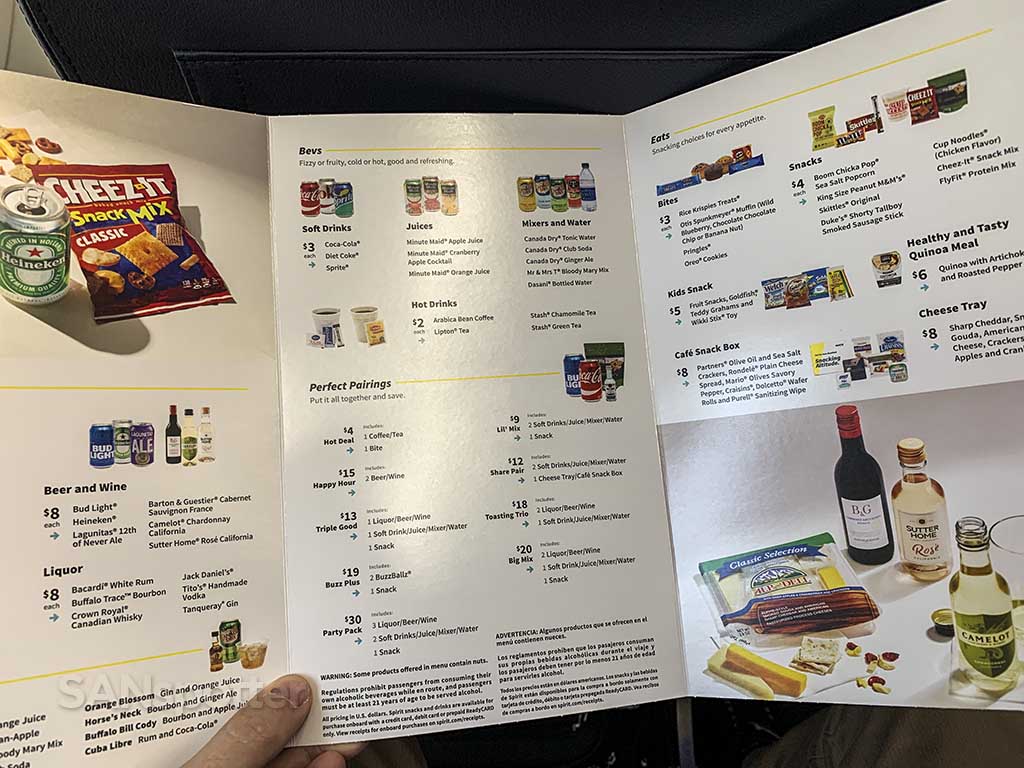 spirit airlines full menu