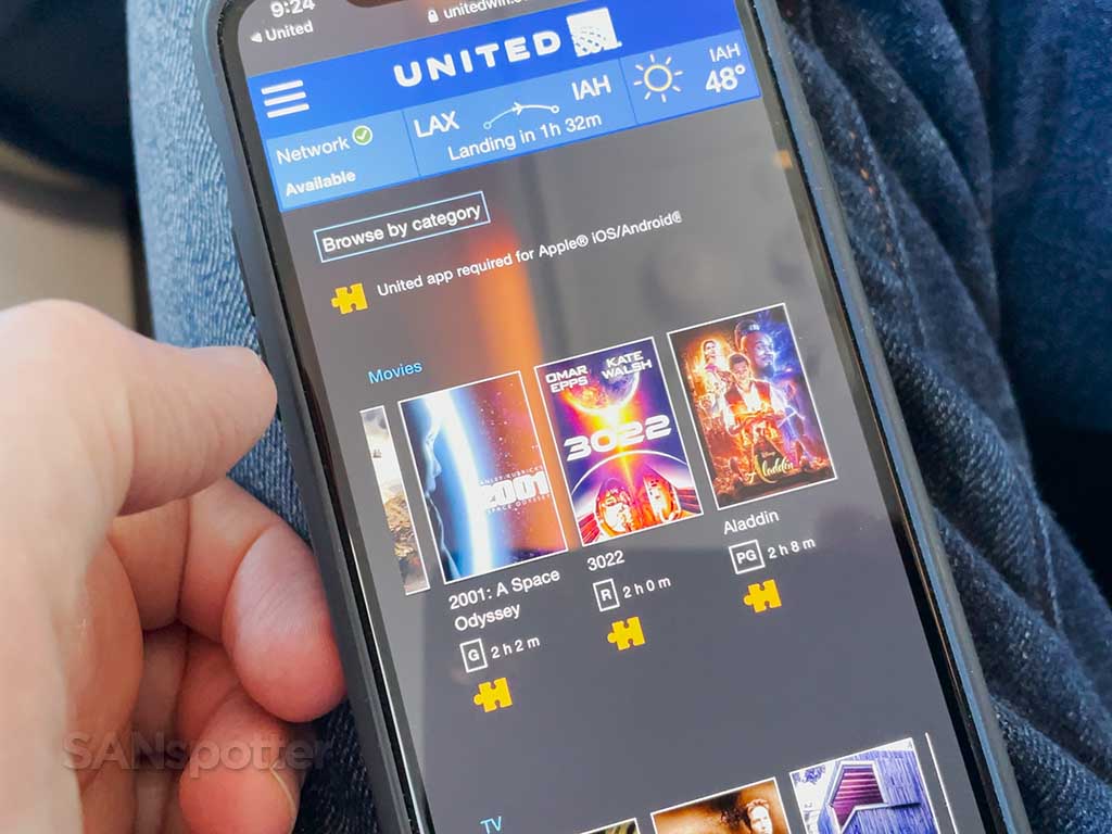 United Airlines 737-9 MAX in flight entertainment