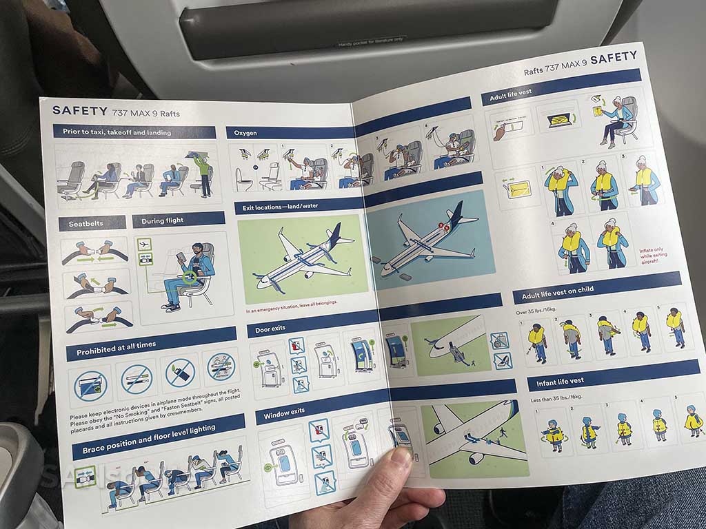 Alaska Airlines 737 MAX safety card 