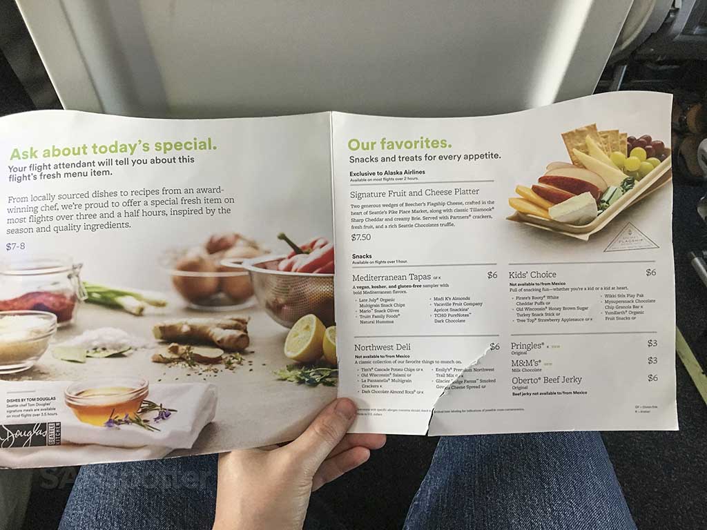 Alaska Airlines menu