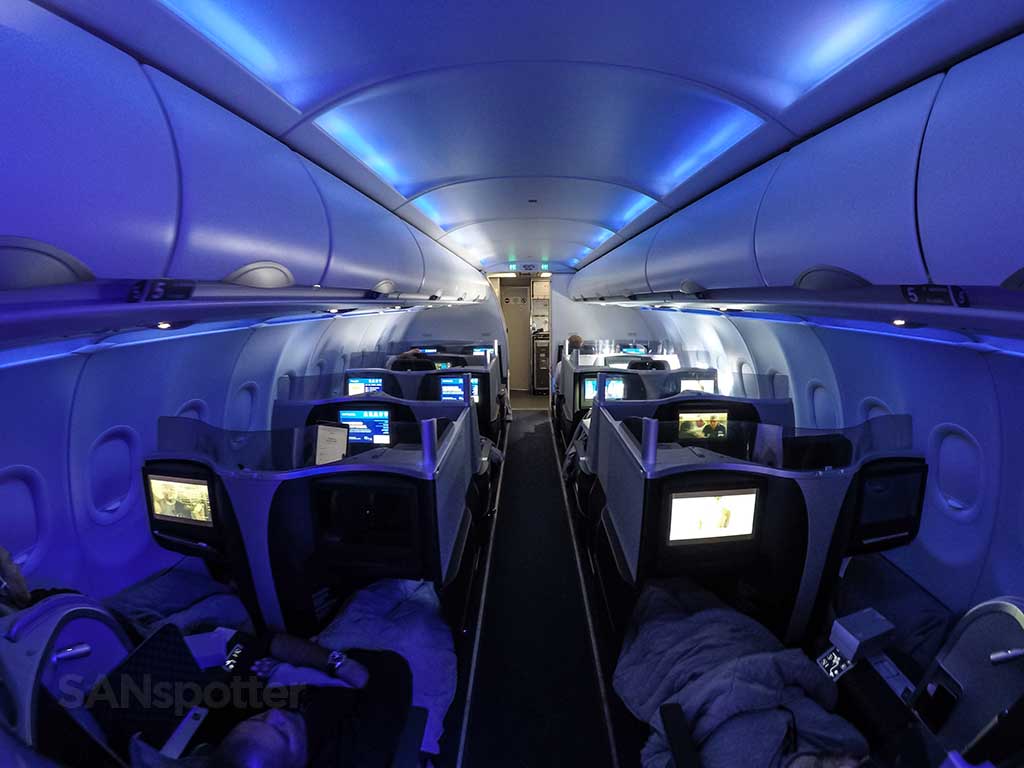 JetBlue Mint blue mood lighting