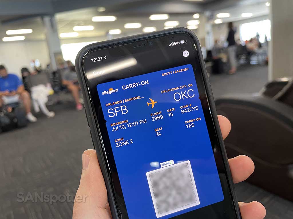 Allegiant Air mobile boarding pass