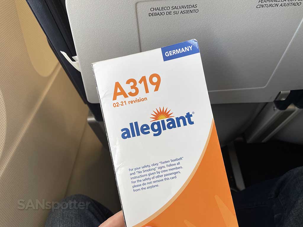 Allegiant Air A319 safety card front cover