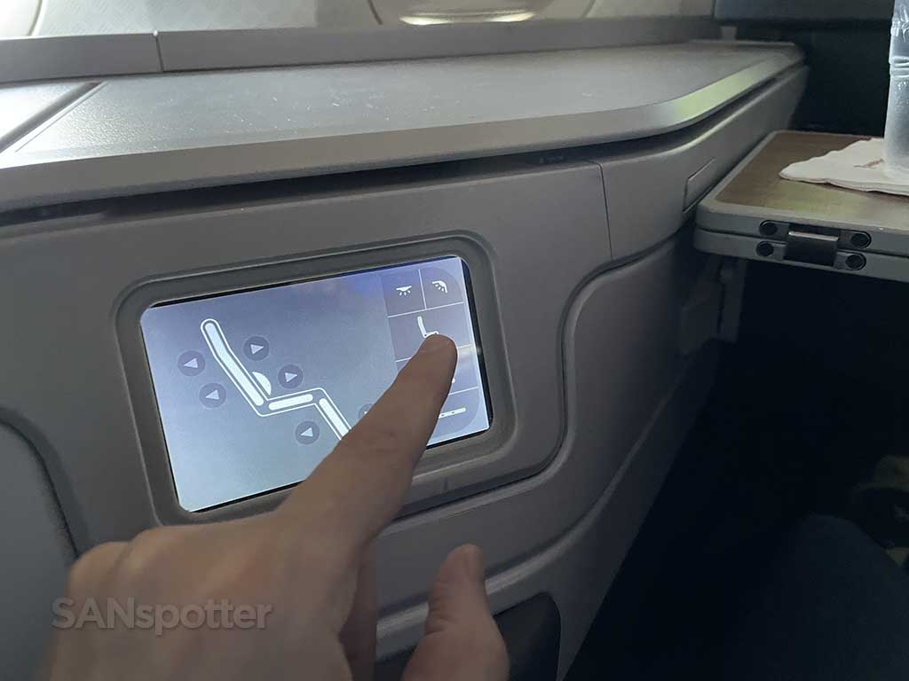 Touch screen business class seat controls