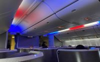 American Airlines red white and blue mood lighting