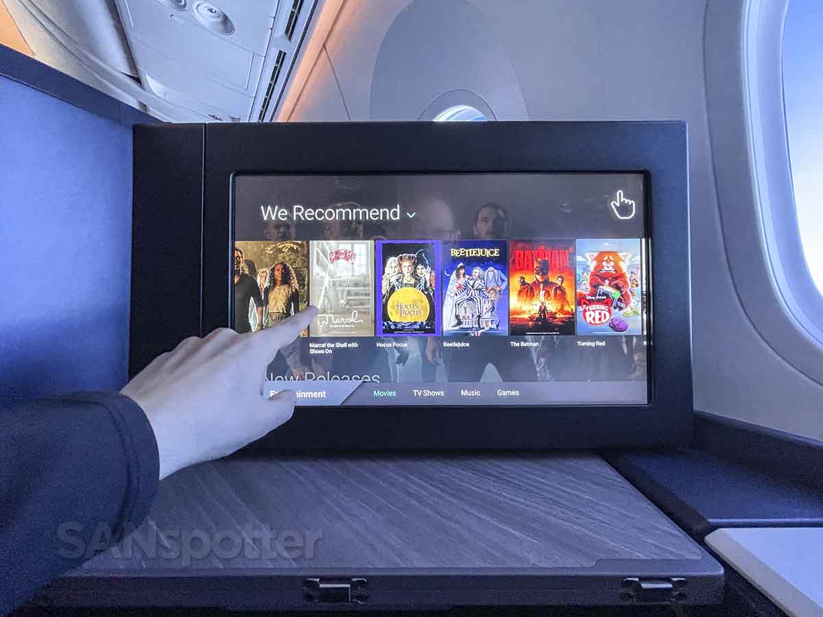 WestJet business class video screens