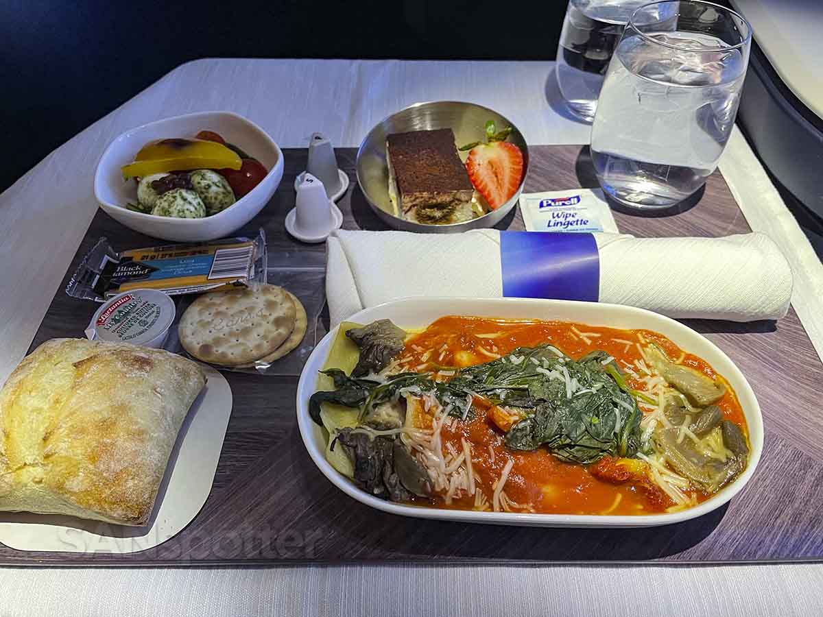 WestJet international business class food