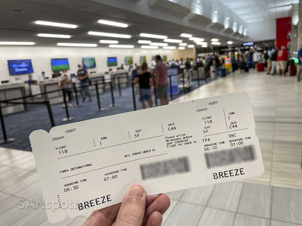Breeze airways boarding pass Tampa airport 