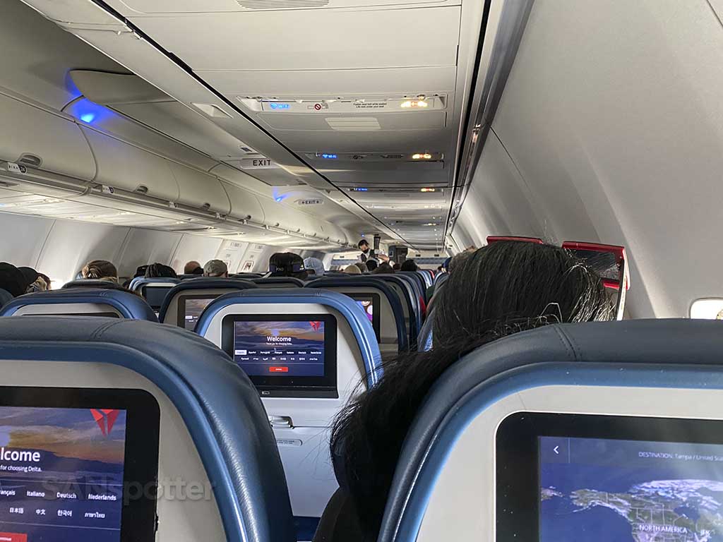 Video screens in delta 737-800 economy cabin