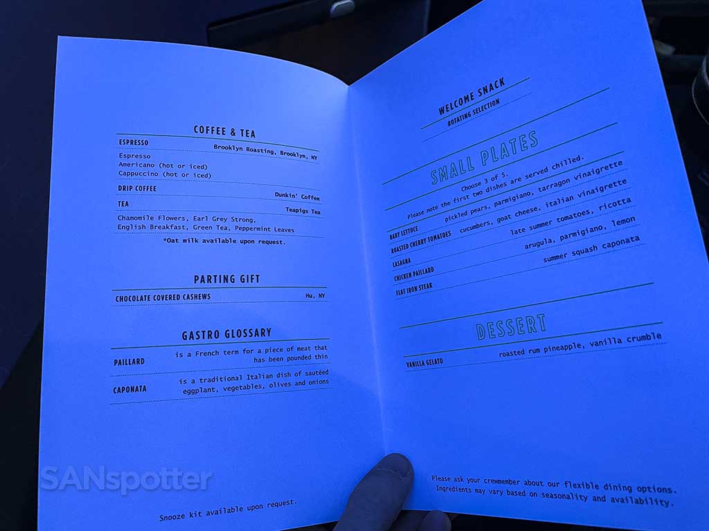 Jetblue mint suites menu