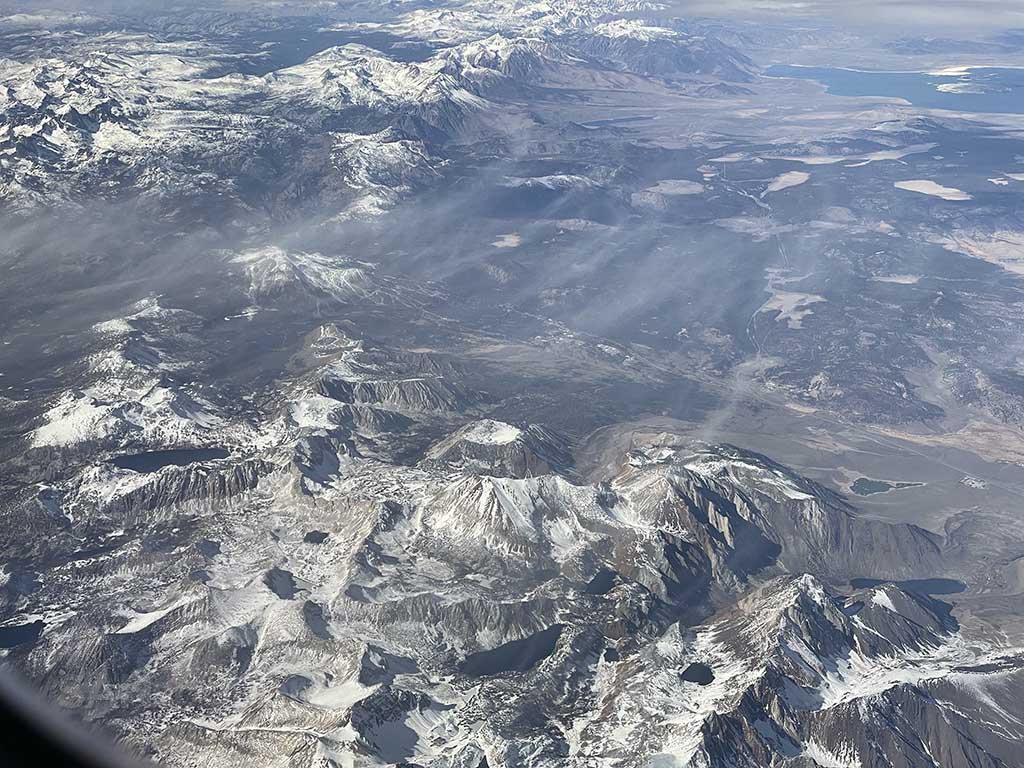 Flying over Sierra Nevada mountains