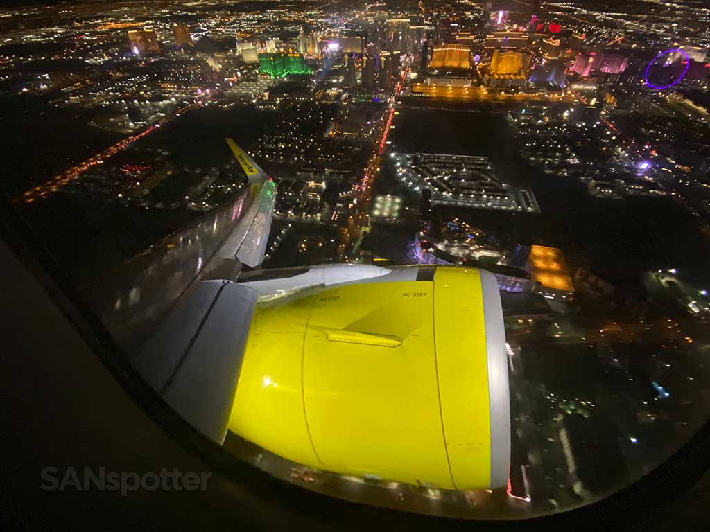 View of Las Vegas after takeoff Spirit airlines A320neo engine