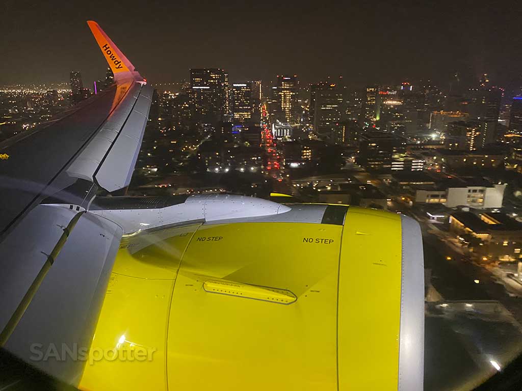 Spirit airlines landing over downtown San Diego 