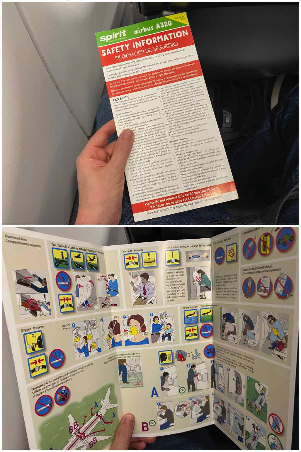 Spirit airlines A320neo safety card