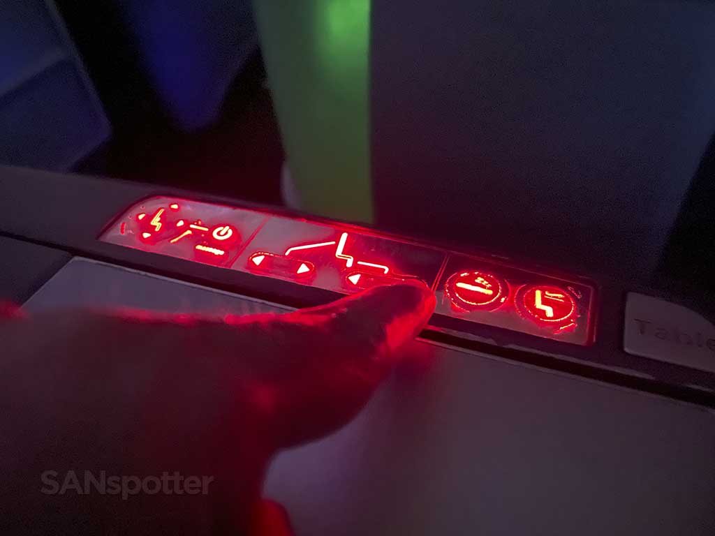 Delta 767-300 first class illuminated seat control buttons 