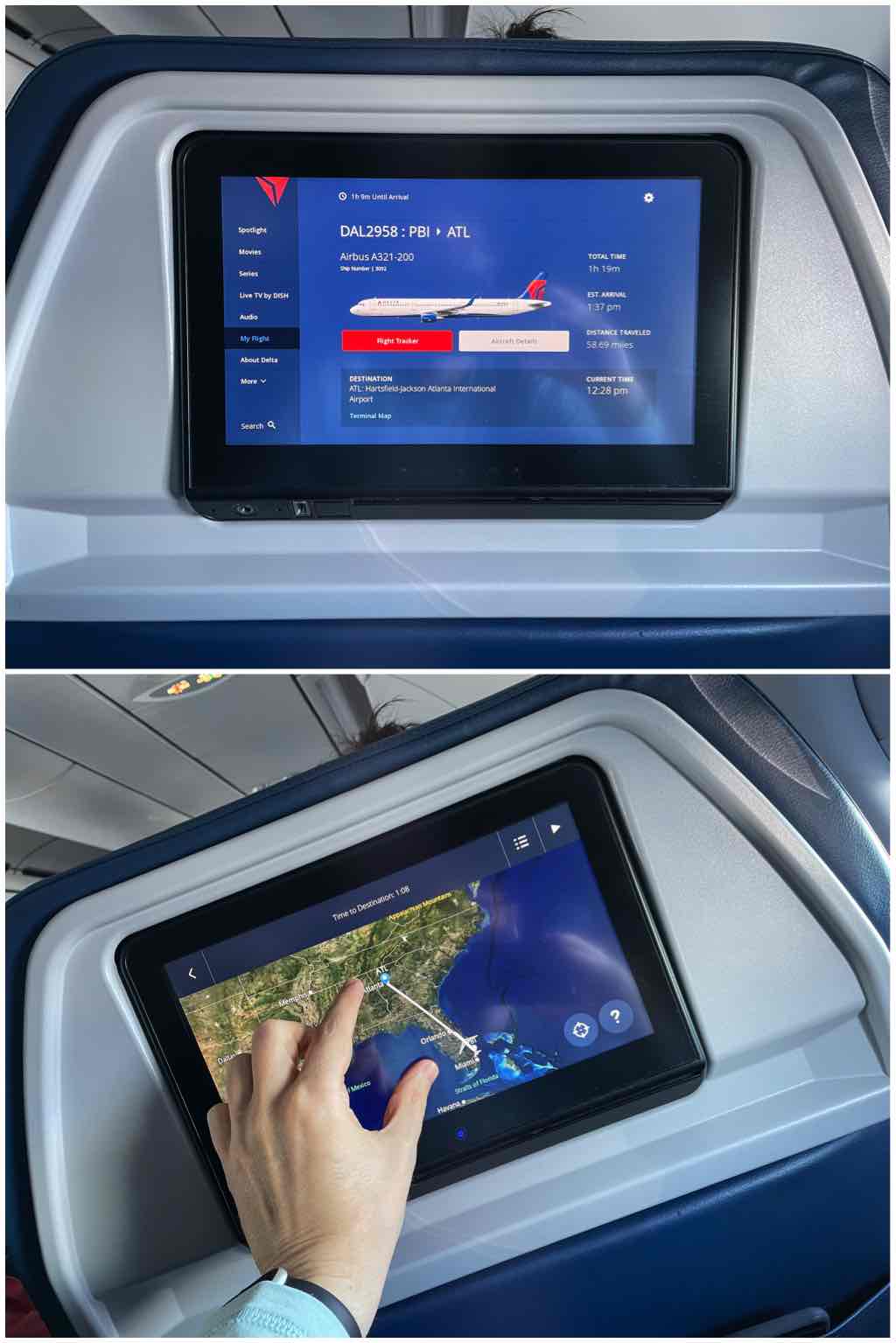 Delta A321 flight information screens