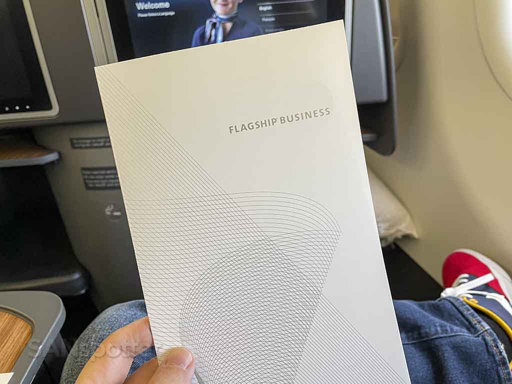American Airlines flagship business class menu cover