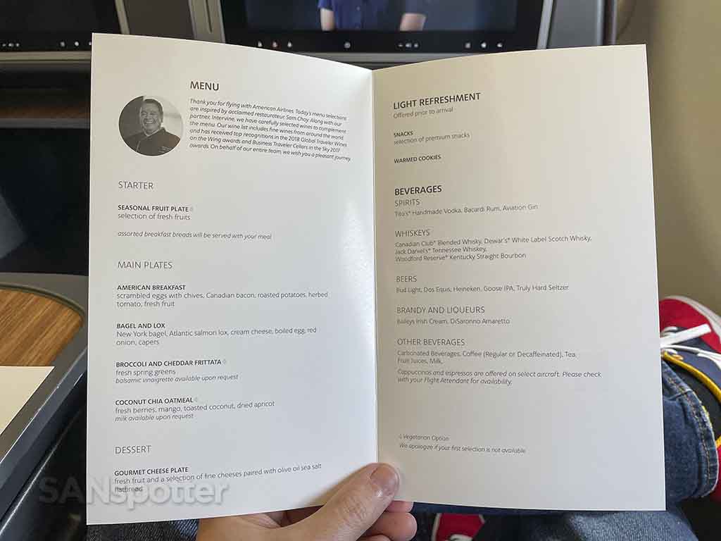 American Airlines flagship business class breakfast menu