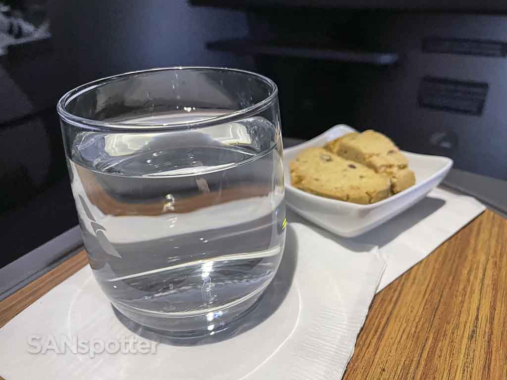 American Airlines flagship business class drinks and snack