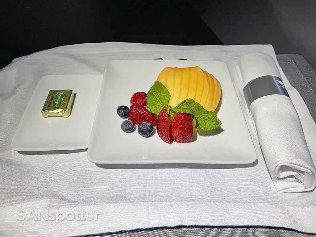 American Airlines flagship business class fruit plate