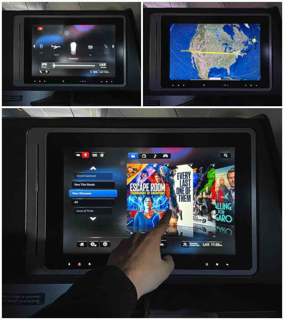 American Airlines video entertainment screens and menus 