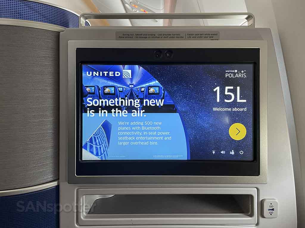 United in flight entertainment video system home screen