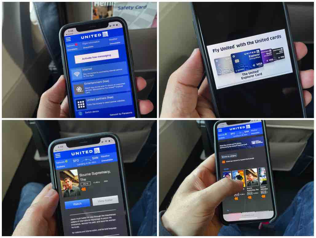 United airlines streaming in-flight entertainment app screenshots 