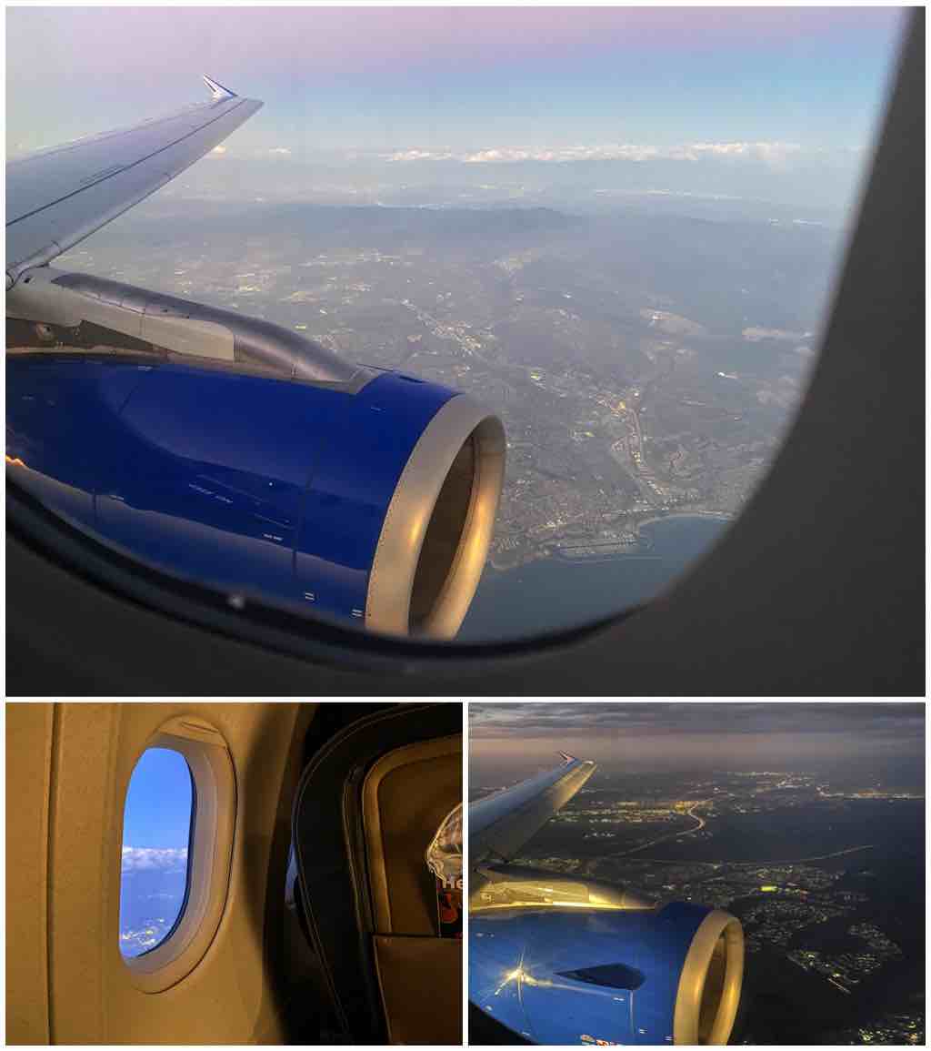 Flying over Los Angeles and San Diego in United a319
