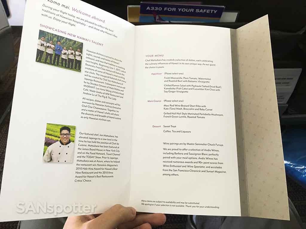 Hawaii airlines first class menu