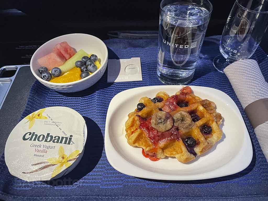 United airlines domestic first class breakfast waffles