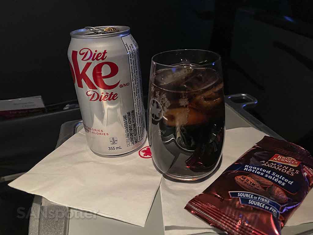 Air Canada express business class drinks and snacks